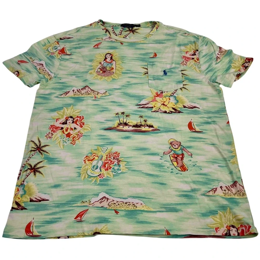 Polo Ralph Lauren Aloha Hawaiian Print T Shirt‎ Classic Fit Mens Medium Classic
